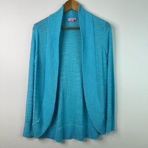 Lilly Pulitzer Blue Amalie Open Front Knit Coastal Cardigan Sweater Women's M